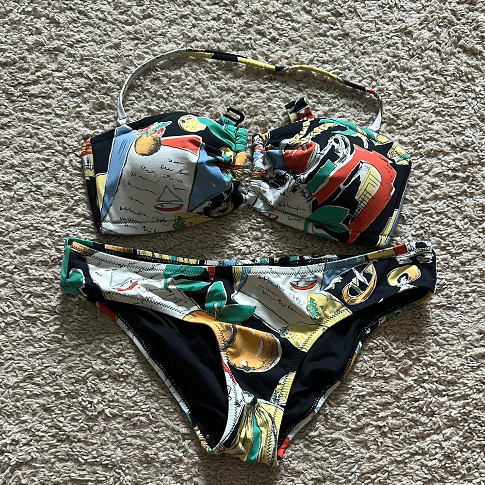 Jcrew Postcard Print Bandeau  Bikini Set